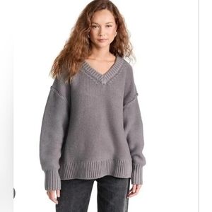 Free People Women's Alli V Neck Oversized Sweater Sz M